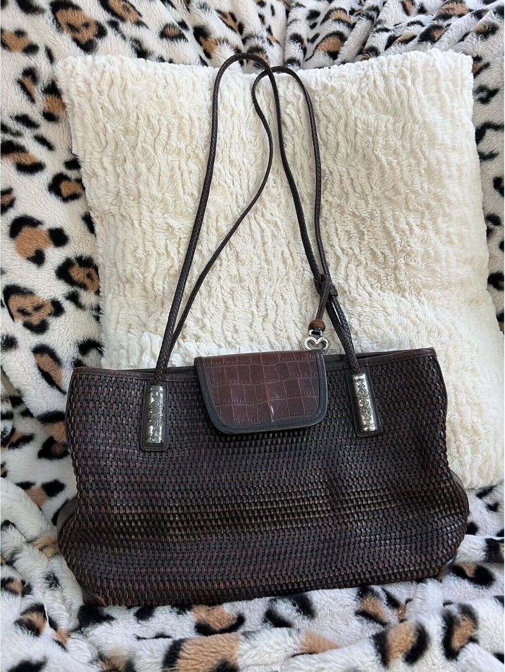 Brighton Brown Woven Tote Croc Embossed with Braided Straps (SKU-0492 HB-084)